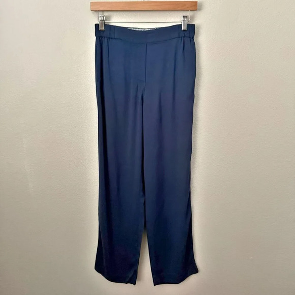 MASSIMO DUTTI | Wide-leg Trousers With Darts Pleats Navy Blue Viscose | Size 4 - Picture 2 of 8